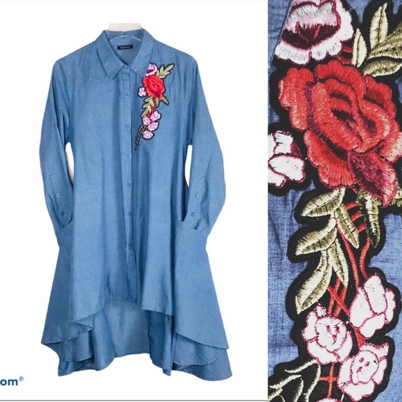 StyleHouse Dresses & Skirts - Style House Large Embroidered Jean Dress/Shirt.